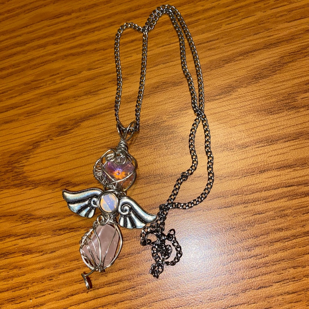 Angel Wing Rose Quartz Necklace